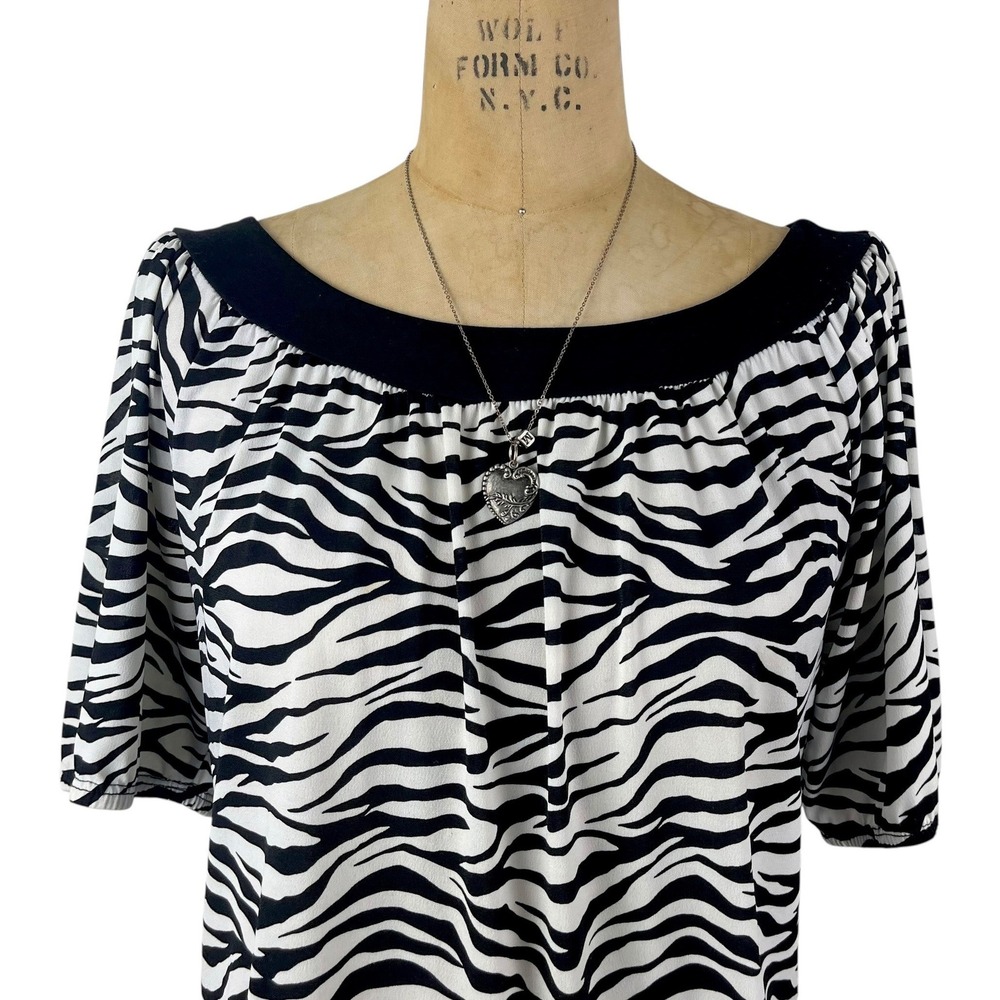 Y2K‎ 2000's Blouse Zebra Print Banded Hem Womens M/L Mob Wife Retro Indie Party - Picture 3 of 6